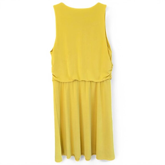 Ann Taylor Mustard Yellow Sleeveless Midi Dress Ruched Waist Detail Medium - Picture 2 of 9